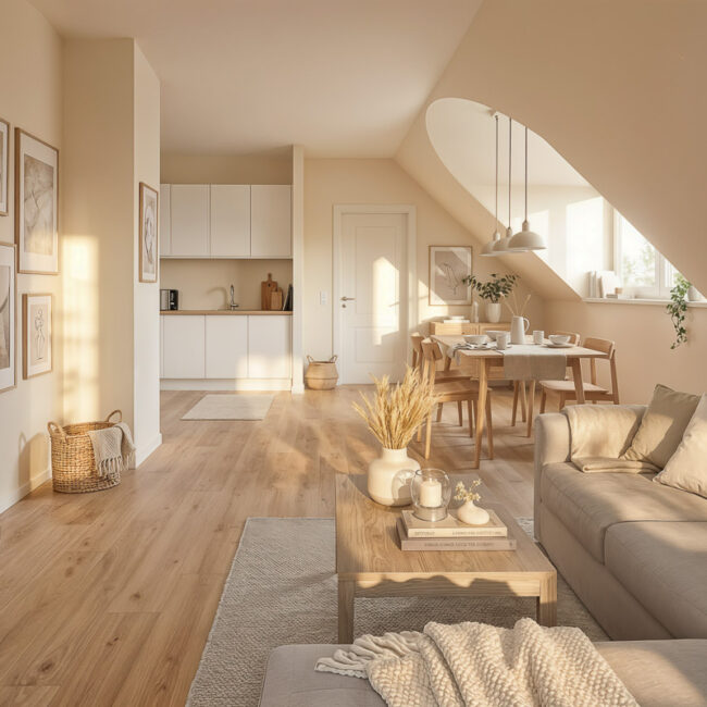 Mehrfamilienhaus - Wohnungsansicht Wohnzimmer und Essbereich